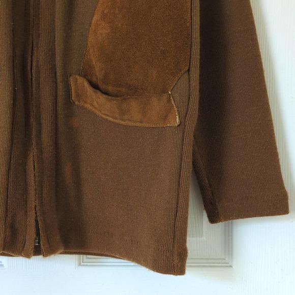 Bob Allen 60's Vintage Suede Patch Zip Up Shooting Cardigan Sweater Brown 38 - Picture 9 of 14